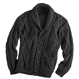 100% Irish Merino Wool Aran Button Cardigan – Fast delivery from Ireland (Small, Charcoal)