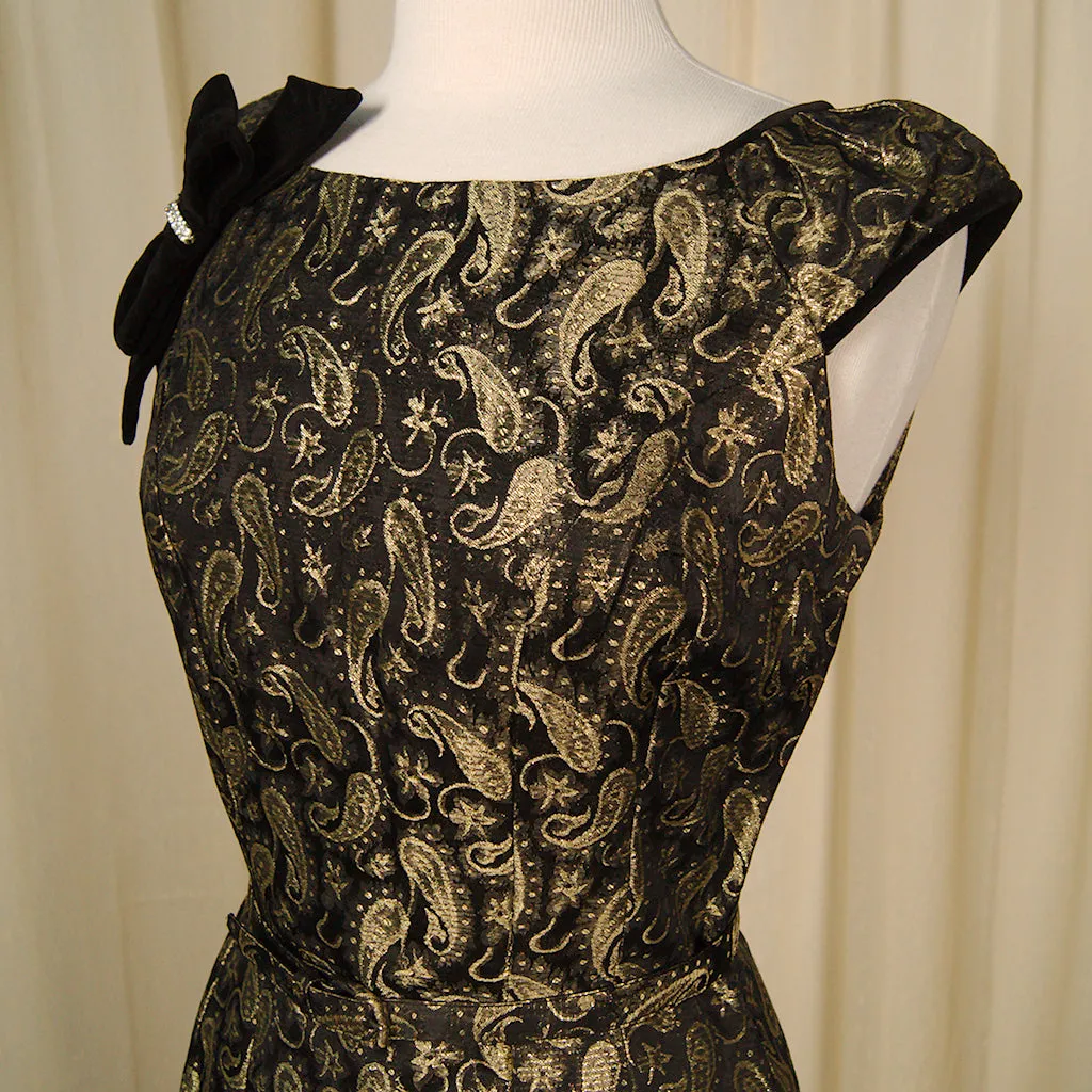 50s Gold Paisley Cocktail Dress