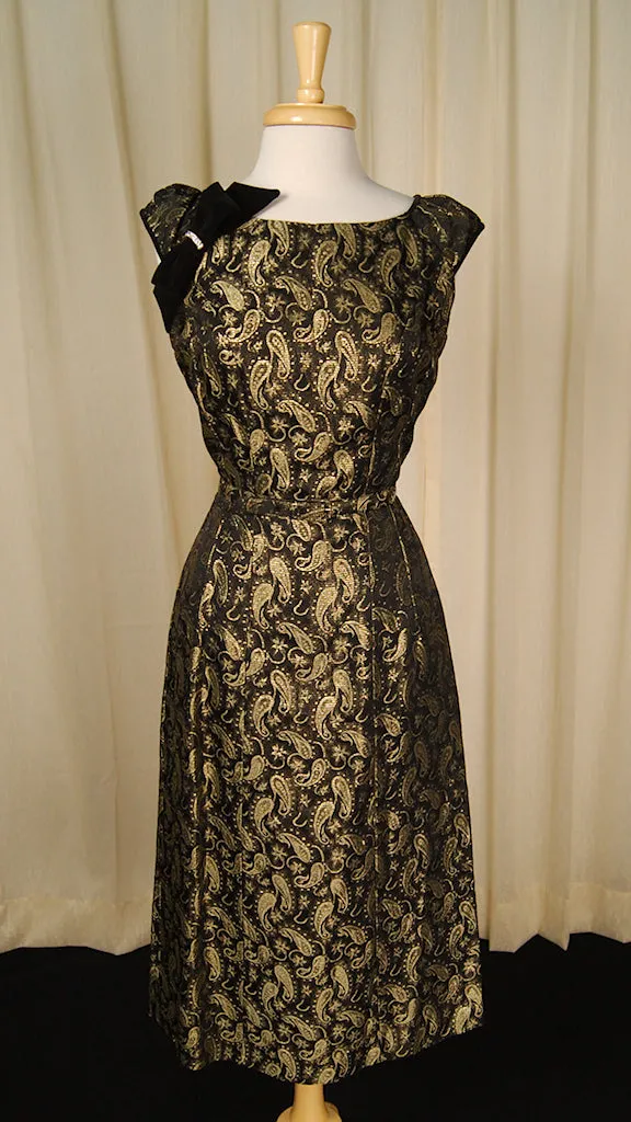 50s Gold Paisley Cocktail Dress