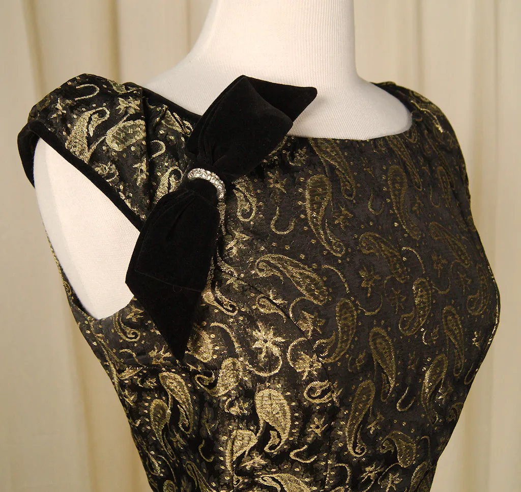 50s Gold Paisley Cocktail Dress