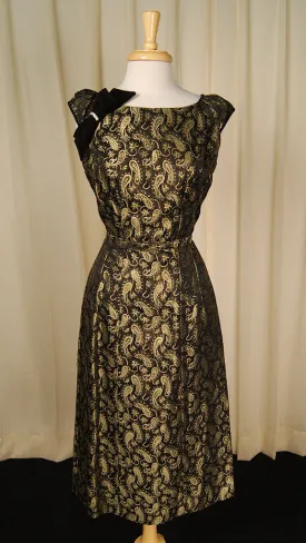 50s Gold Paisley Cocktail Dress