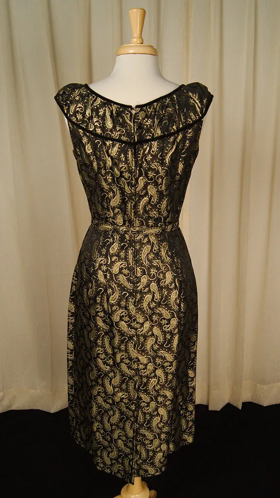 50s Gold Paisley Cocktail Dress