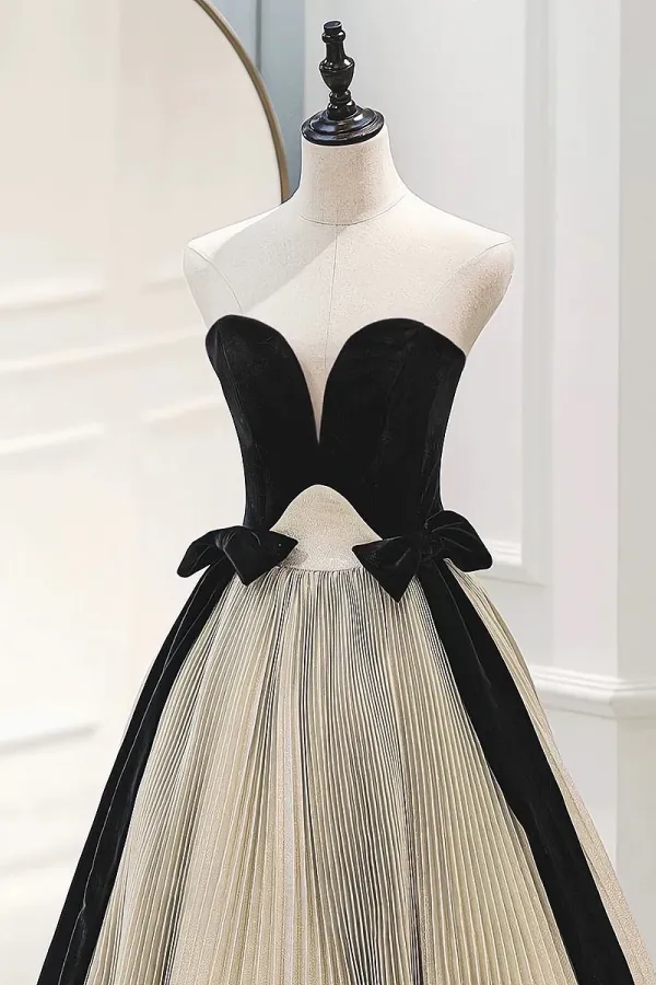 A Line Sweetheart Neck Satin Velvet Champagne Long Prom Dress, Champagne Long Evening Dress KPP1891