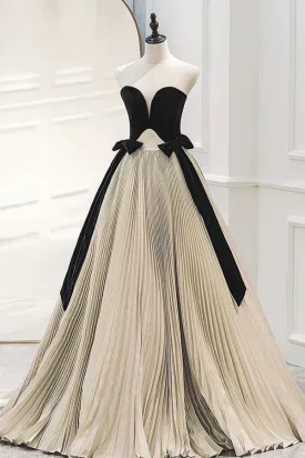 A Line Sweetheart Neck Satin Velvet Champagne Long Prom Dress, Champagne Long Evening Dress KPP1891