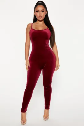 Always This Velvet Jumpsuit - Burgundy