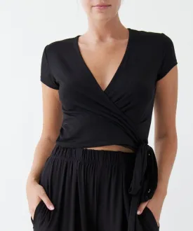 Bamboo Wrap Crop Cam Sleeve Top