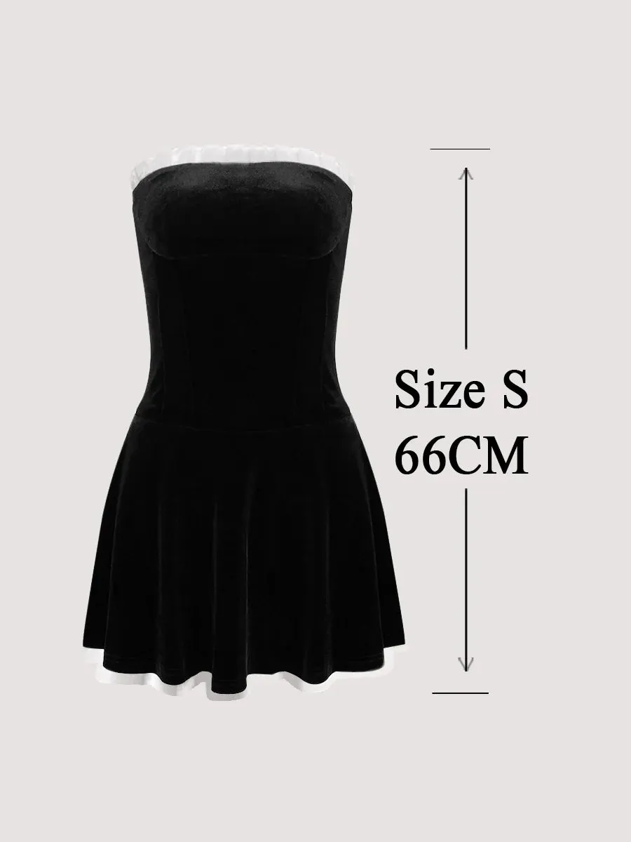 Black Strapless Christmas Dress Sexy A Line Vintage Velvet Party Dresses Mini Elegant and Beautiful Womens Dresses