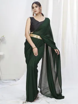 Bottle Green Ready to Wear One Minute Lycra Saree