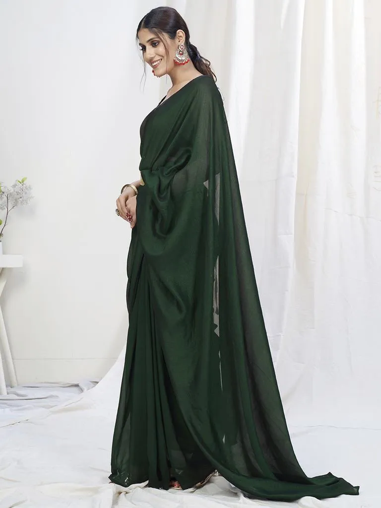 Bottle Green Ready to Wear One Minute Lycra Saree