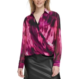 Calvin Klein Womens Chiffon Printed Wrap Top