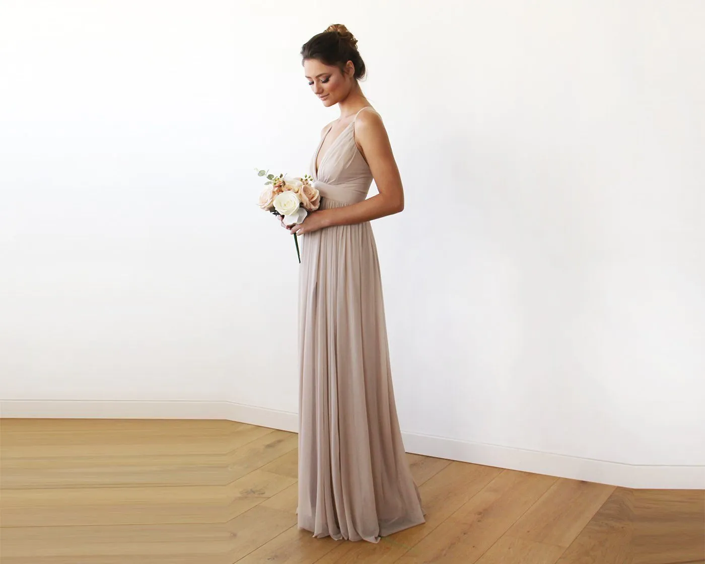 Chiffon Maxi Wrap With Thin Straps - Champagne Maxi Dress With Adjustable Straps 1170
