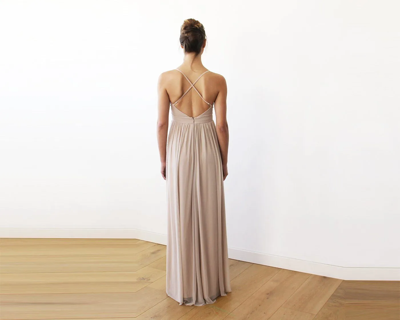 Chiffon Maxi Wrap With Thin Straps - Champagne Maxi Dress With Adjustable Straps 1170