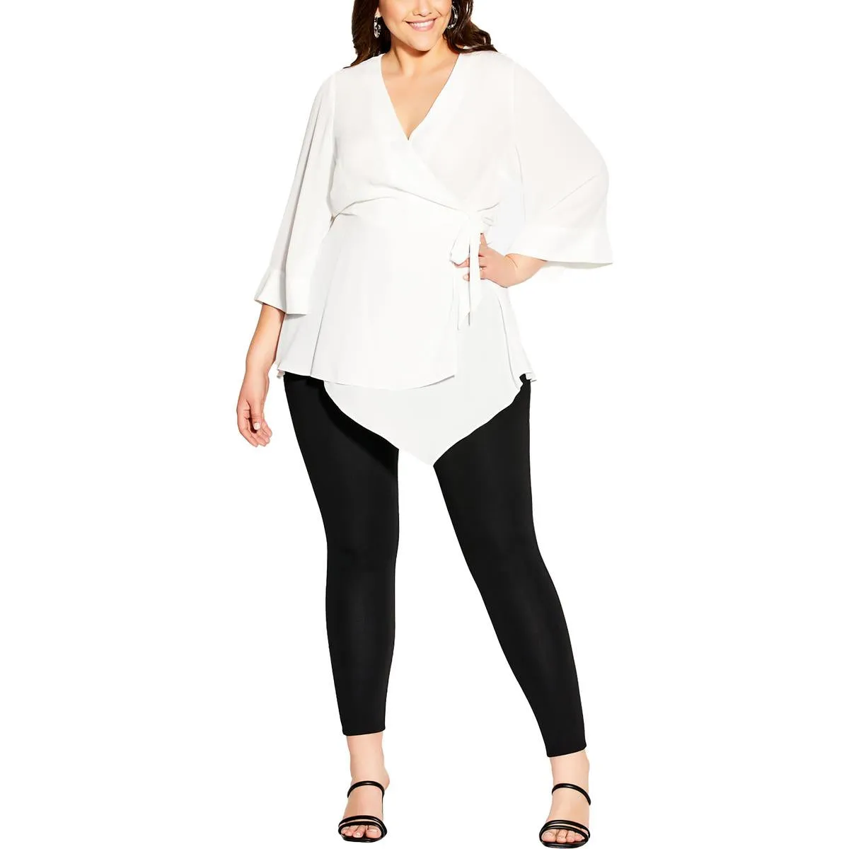 City Chic Womens Plus Shibara Chiffon Side Tie Wrap Top