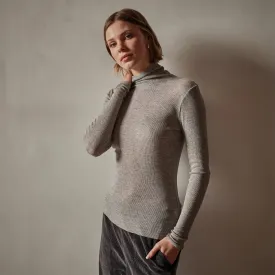 Cotton Cashmere Blend Ribbed Turtleneck - Heather Grey