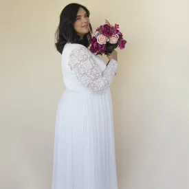 Curvy  Ivory Roses Lace Wedding Dress With Maxi Chiffon Skirt #1317