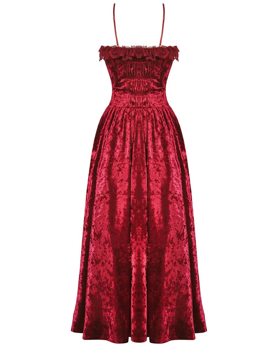 Dark In Love Gothic Vampire Queen Velvet Maxi Dress - Red