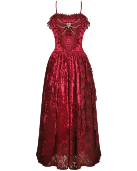 Dark In Love Gothic Vampire Queen Velvet Maxi Dress - Red