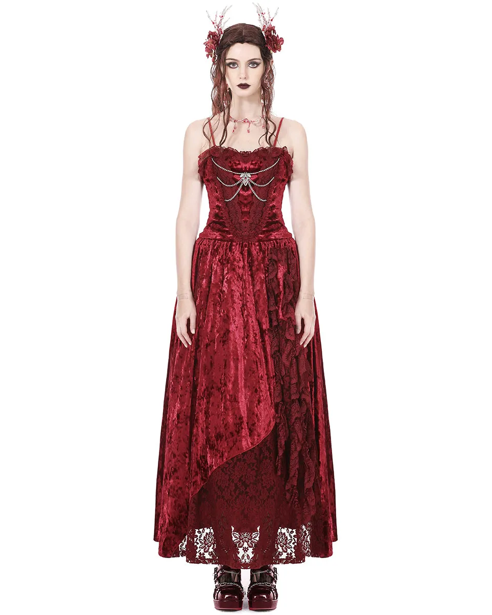Dark In Love Gothic Vampire Queen Velvet Maxi Dress - Red