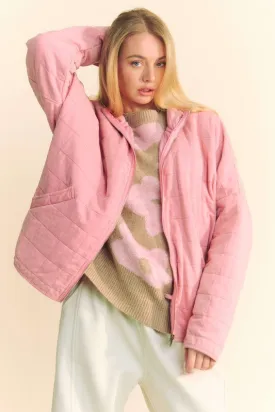 Davi & Dani Dusty Rose  Washed Quilted Zip Up Dropped Shoulder Jacket