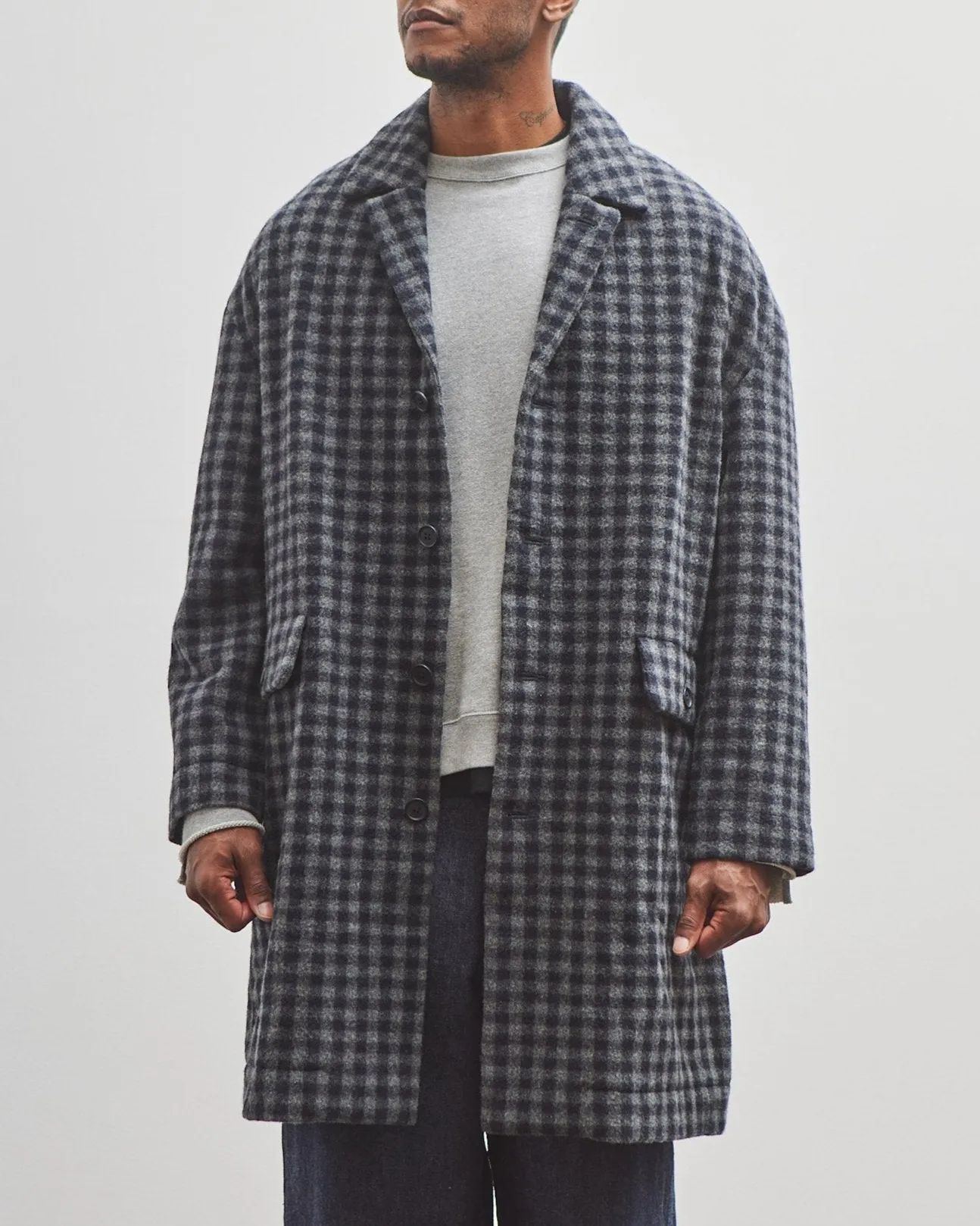 Evan Kinori Big Coat, Navy/Grey