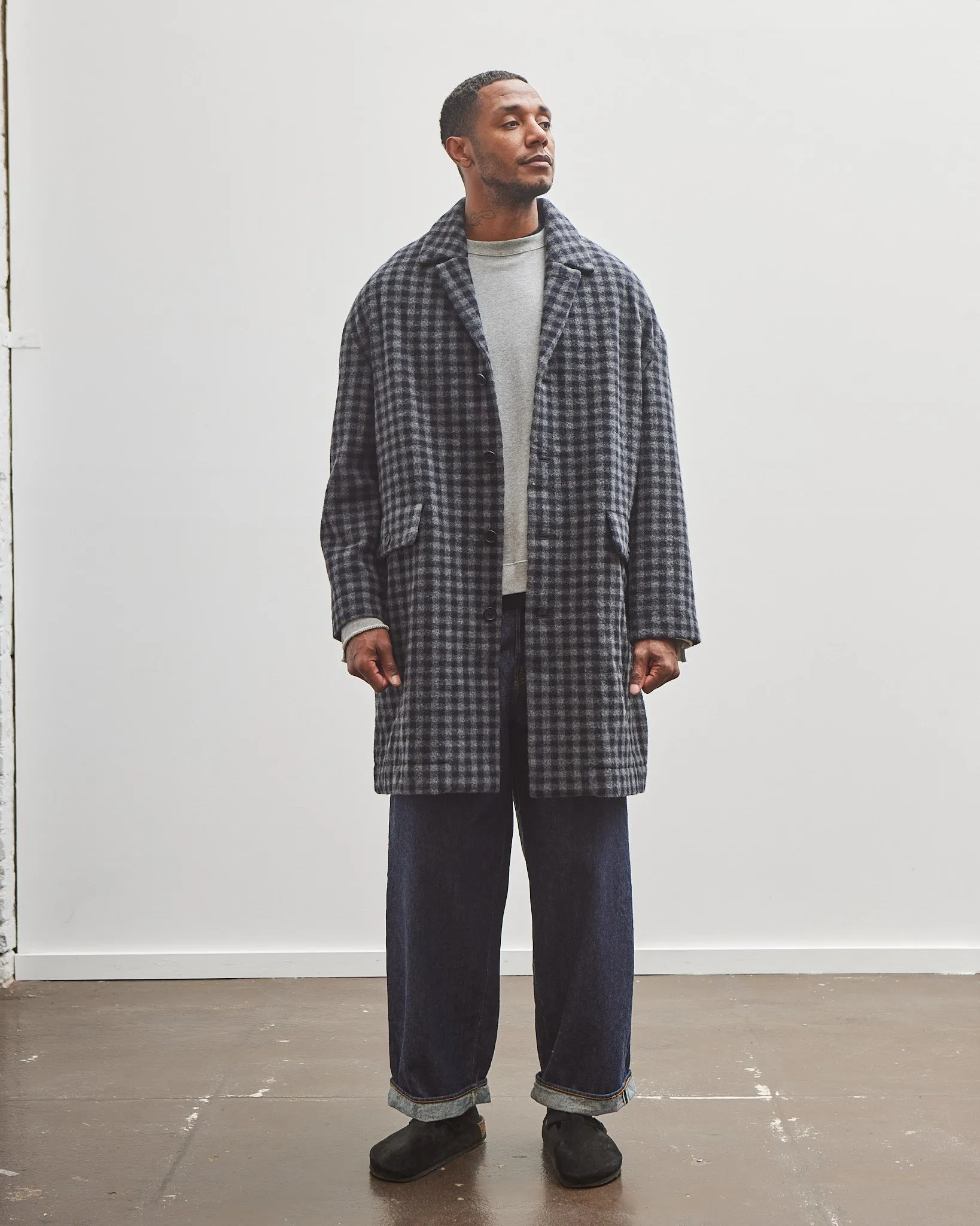 Evan Kinori Big Coat, Navy/Grey