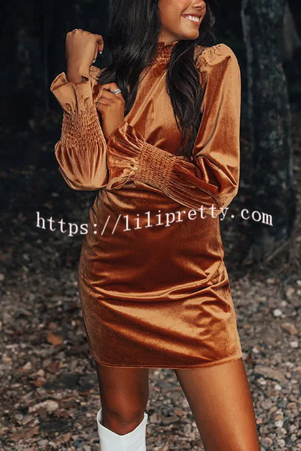 Exclusive Party Velvet Smocked Detail H-line Mini Dress