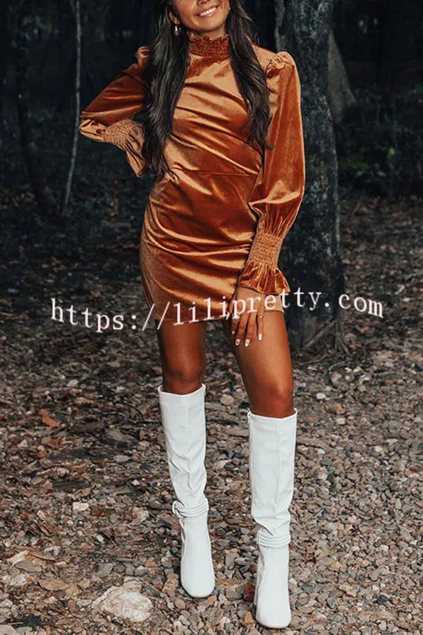 Exclusive Party Velvet Smocked Detail H-line Mini Dress