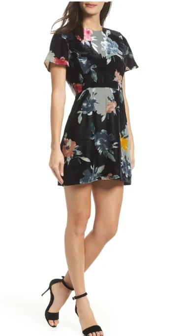 French Connection Womens Wilma Devore Burnout Velvet Minidress, Size 10 - Black