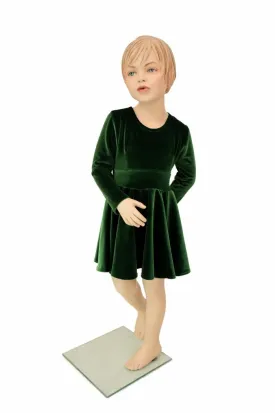 Girls Green Velvet Skater Dress
