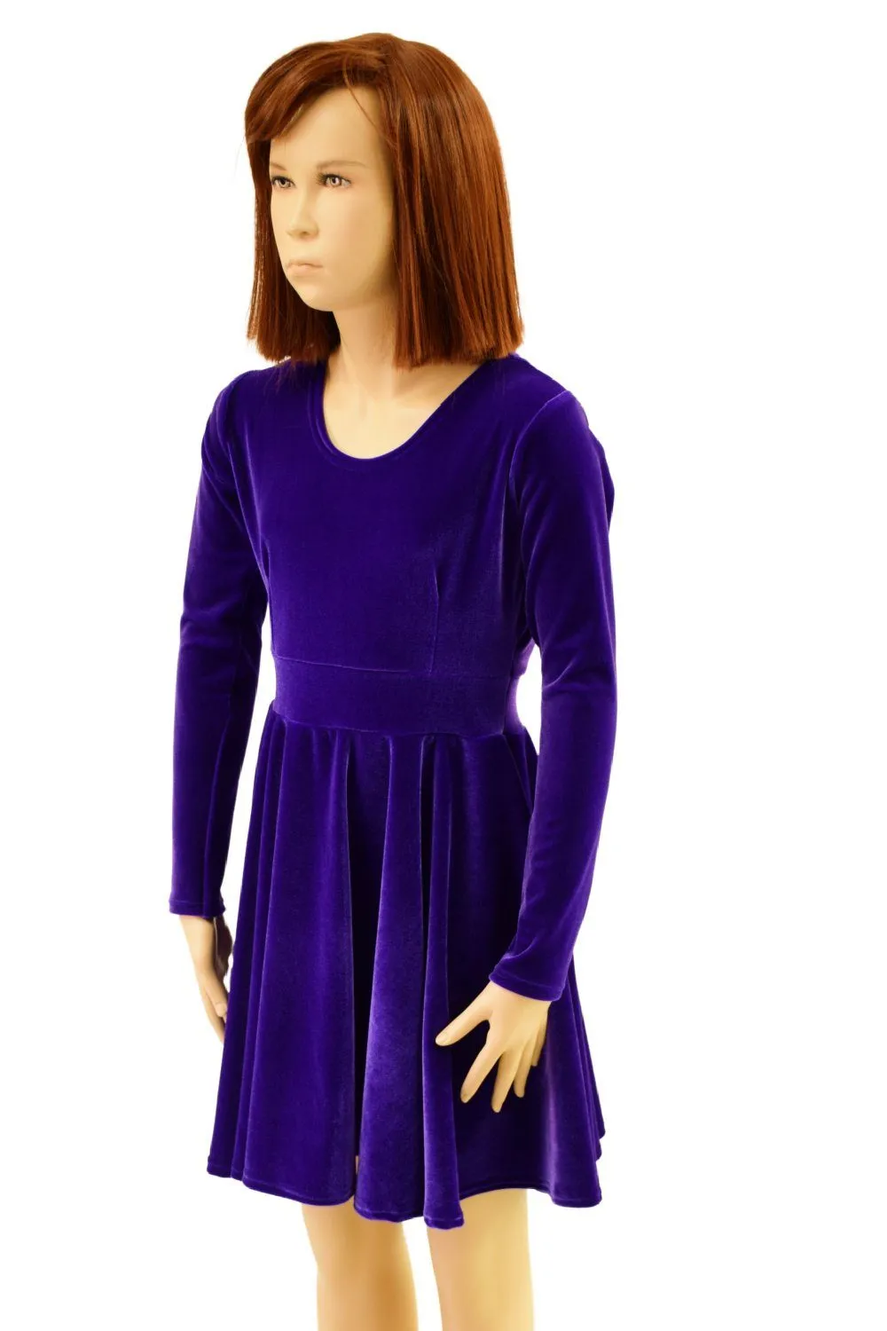 Girls Purple Velvet Long Sleeve Skater Dress