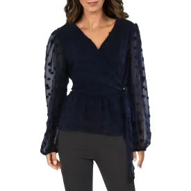 Gracia Womens Chiffon Long Sleeves Wrap Top