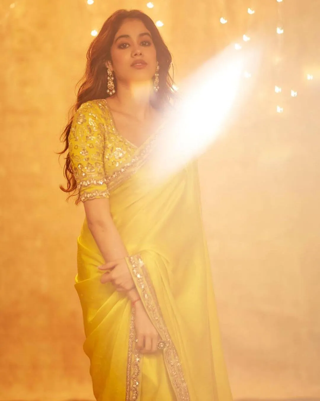 Hot Yellow Embroidered Saree With Sequins Work