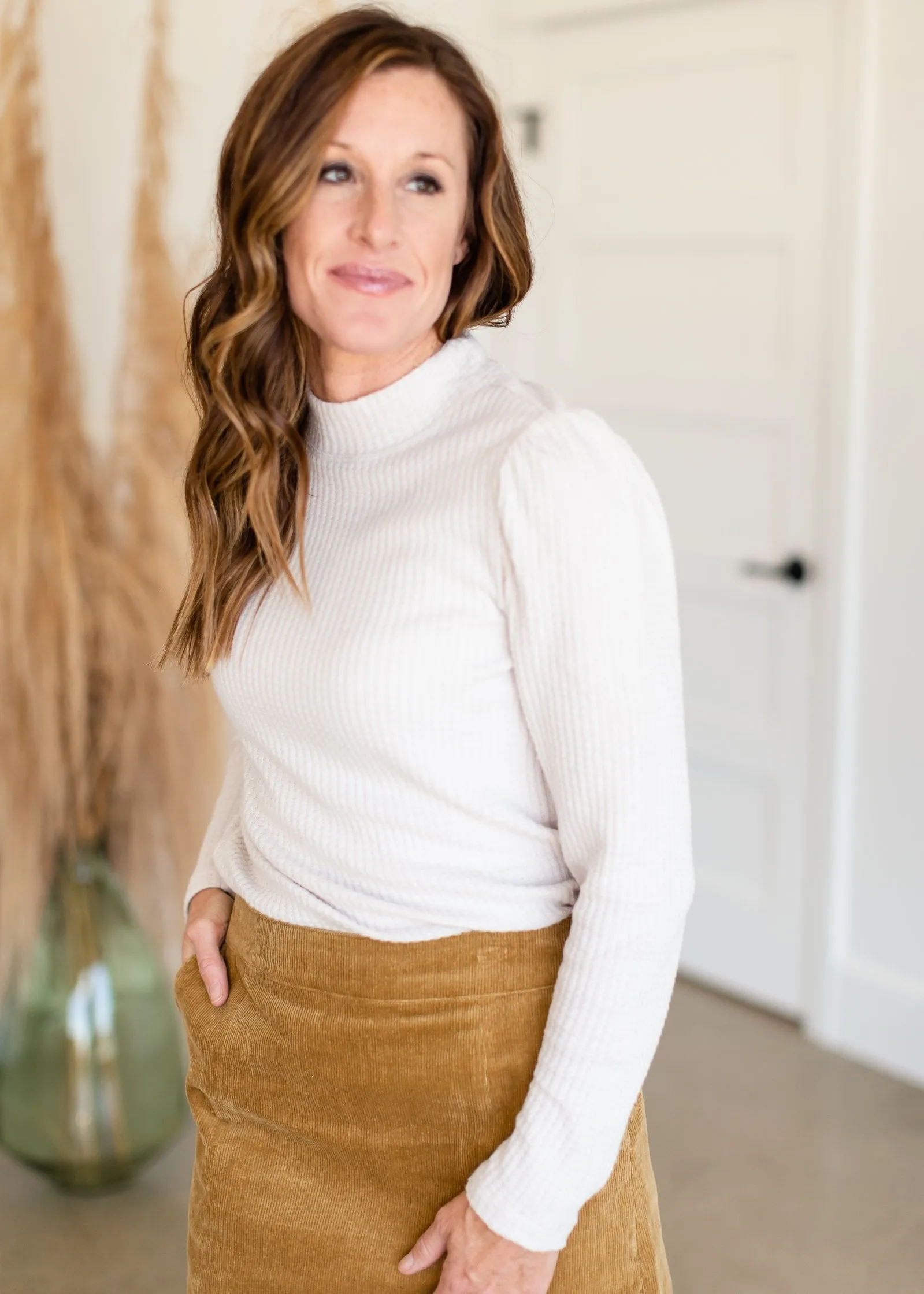 Justice Mock Neck Bushed Waffle Thermal Top - FINAL SALE