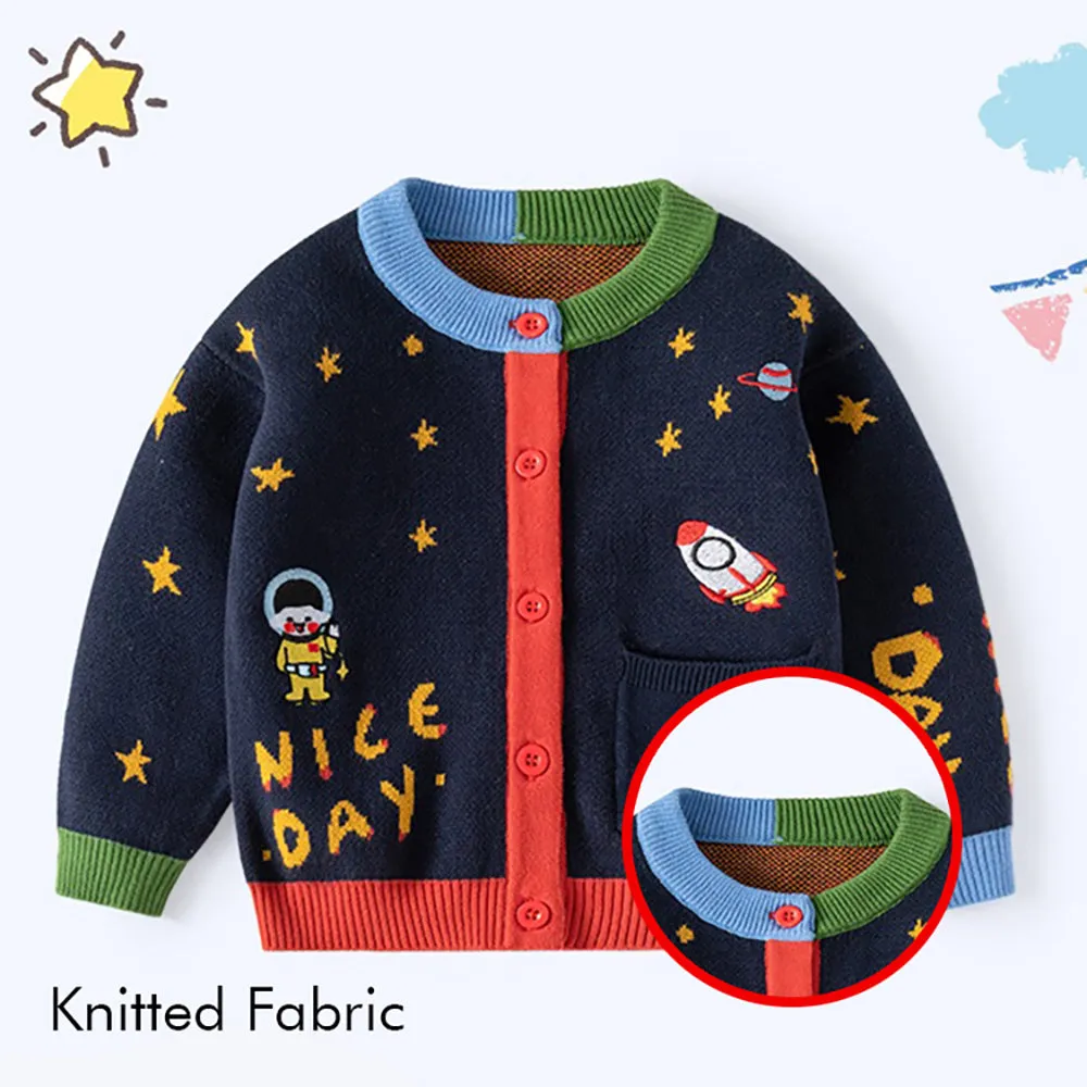 Little Surprise Box Navy Multi Space Rocket Cardigan/Warmer/Sweater for Toddlers & Kids