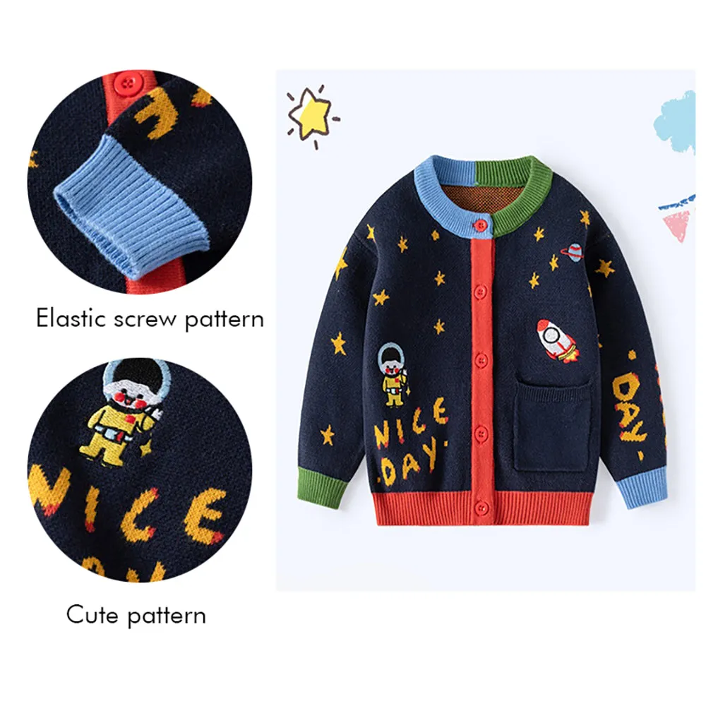 Little Surprise Box Navy Multi Space Rocket Cardigan/Warmer/Sweater for Toddlers & Kids