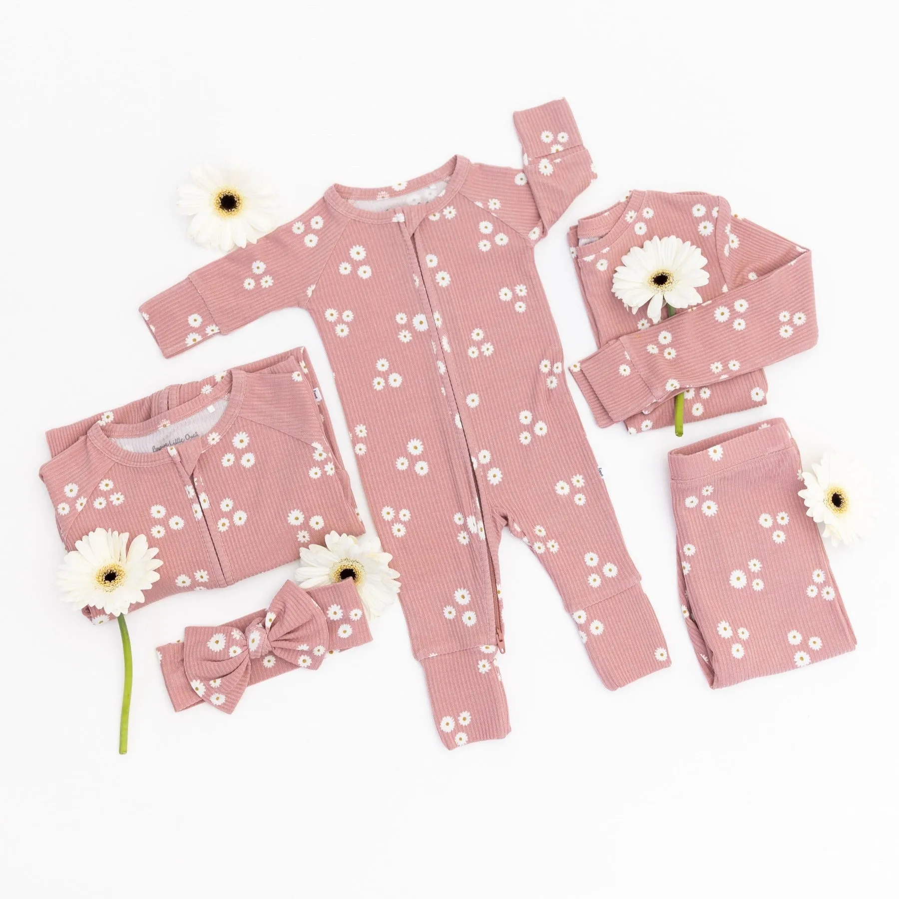 Mauve Blooms Small Ribbed Bow