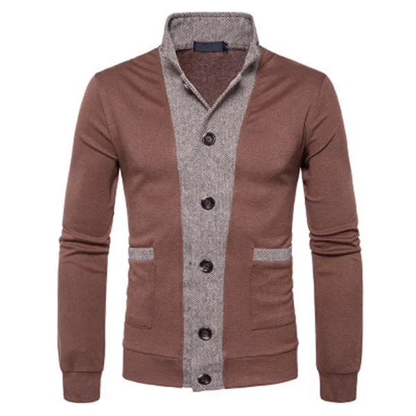 Mens Knitted Patchwork Single Breasted Cardigans
