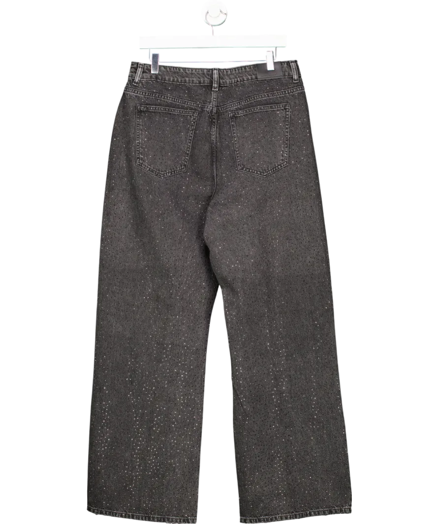 Mint Velvet Black Diamante Wide Leg Jeans UK 16