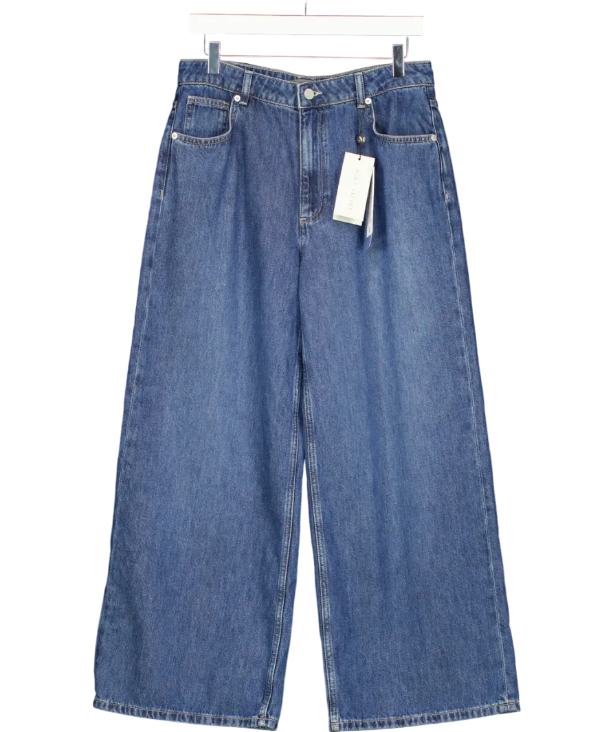 Mint Velvet Blue Mid Rise Wide Leg Full Length Jeans UK 12