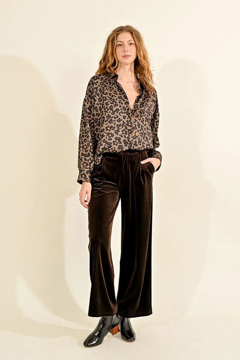 Molly Bracken Chocolate Wide Leg Velvet Trouser