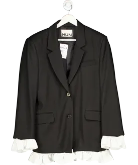 Mun Black Wool Blend Frill Blazer One Size