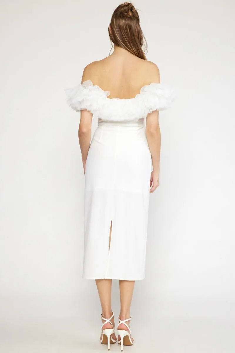 Off White Strapless Midi Dress
