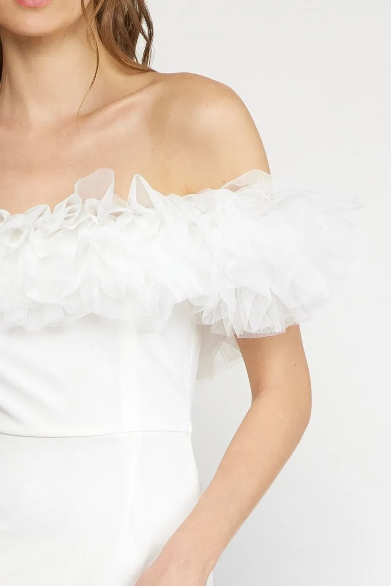 Off White Strapless Midi Dress