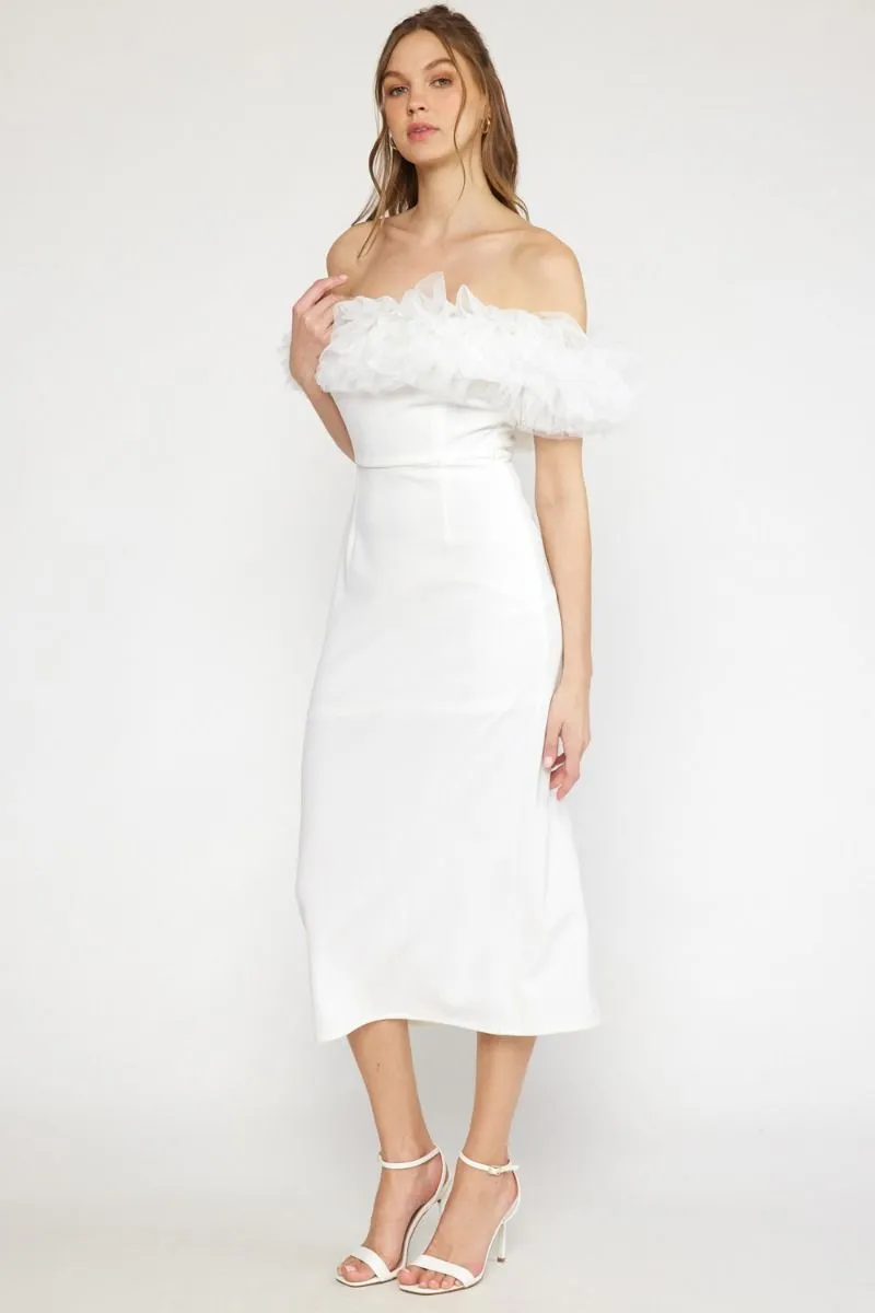 Off White Strapless Midi Dress