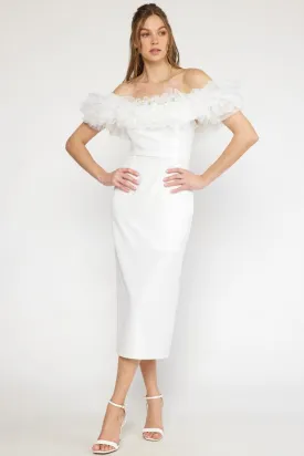 Off White Strapless Midi Dress