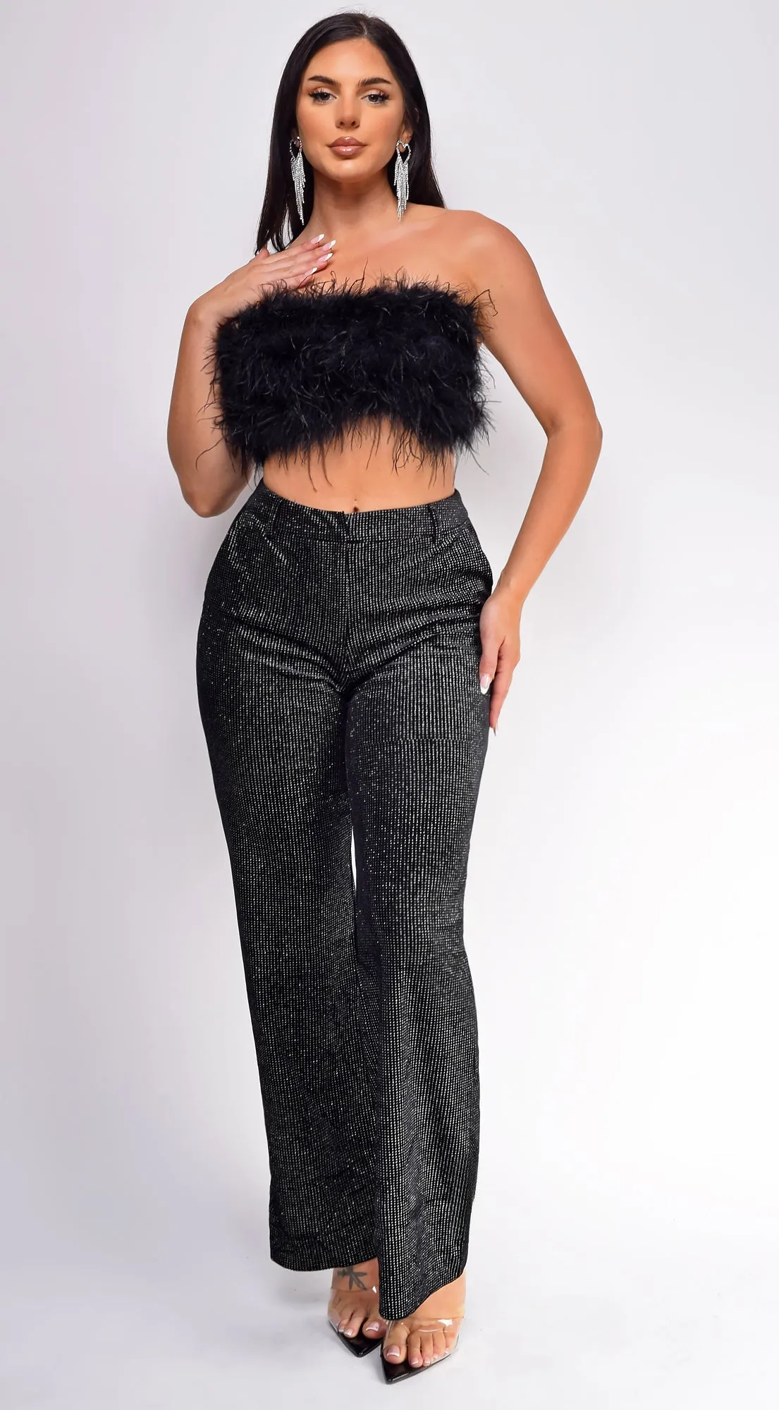 Orabela Black Glitter Velvet Pants