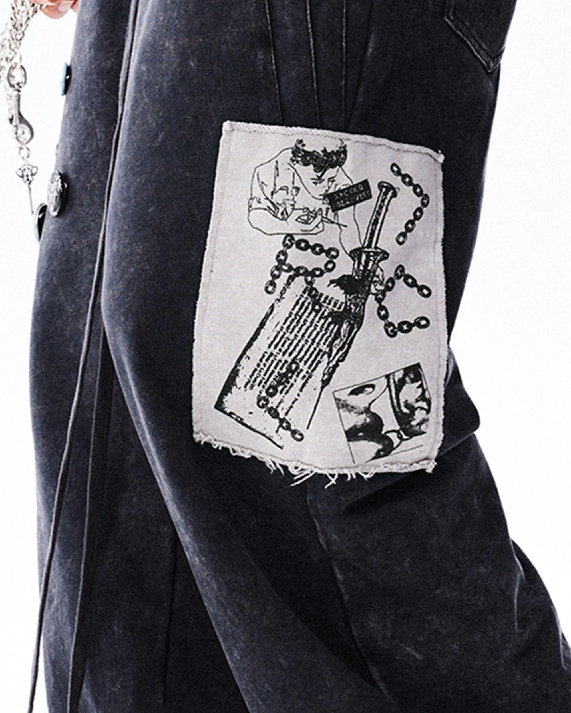 Pin Badges Velvet Wide-Leg Pants