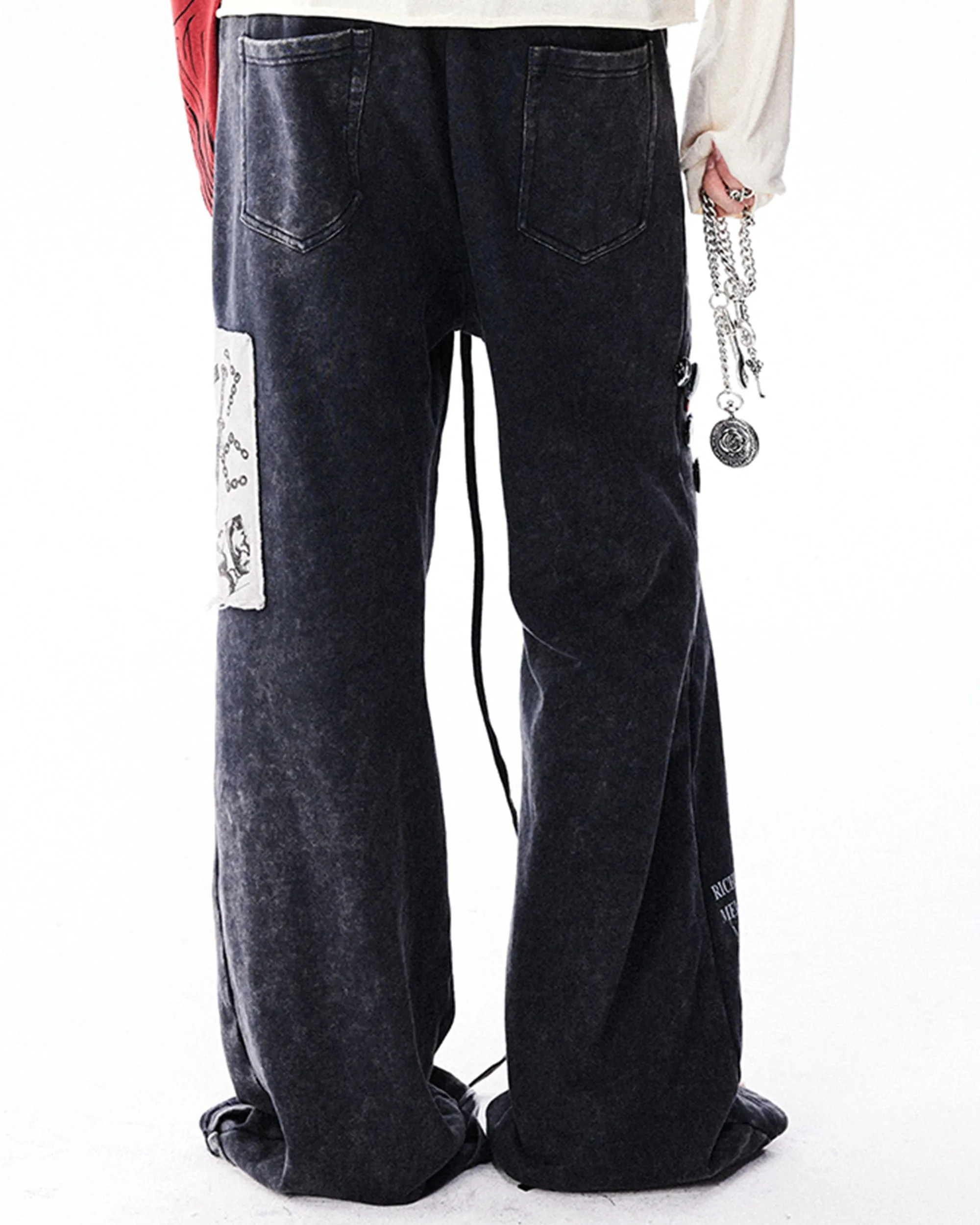 Pin Badges Velvet Wide-Leg Pants