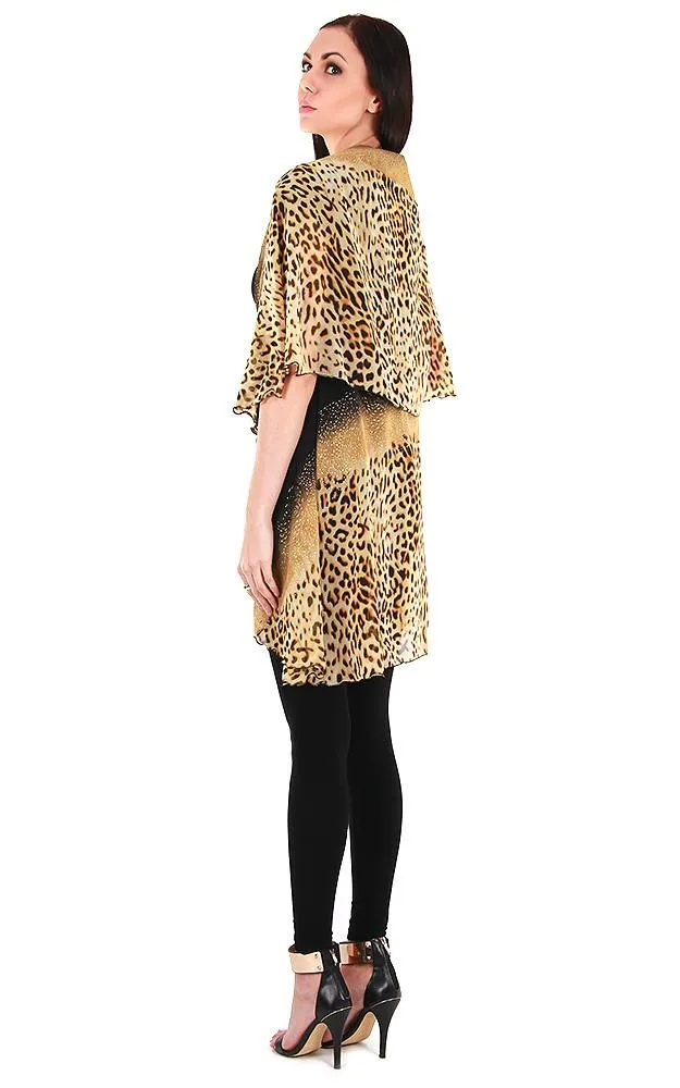 PN09 Leopard Printed Multi Shawl Vest