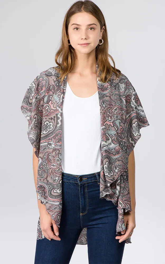 PN90B9 Paisley Print Multi Shawl Vest